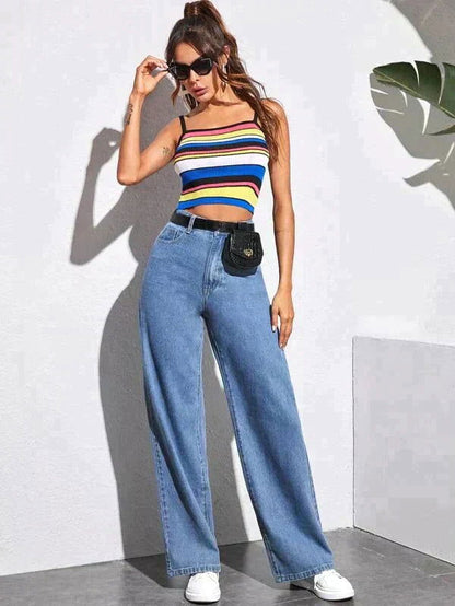 IMSONS Medium Blue High-Waist Wide-Leg  Jeans. - THE IMSONS