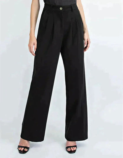 IMSONS Pure Black Pleated Wide-Leg High-Waist Jeans - THE IMSONS