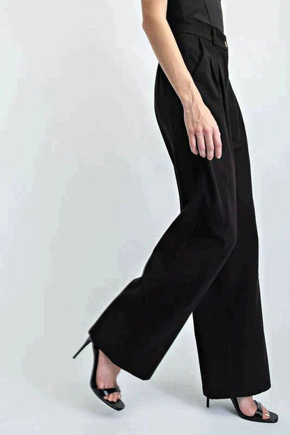 IMSONS Pure Black Pleated Wide-Leg High-Waist Jeans - THE IMSONS