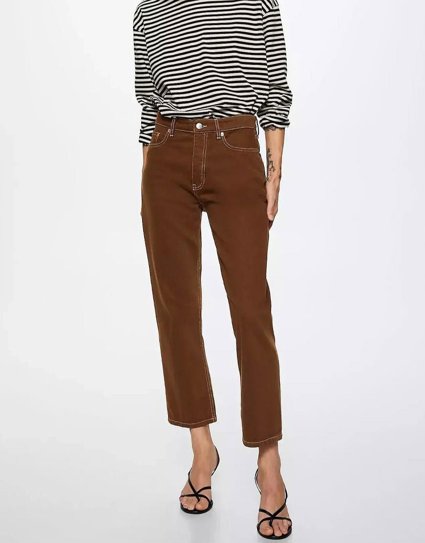 IMSONS Straight Leg Cropped High-Waist Jeans - Brown - THE IMSONS