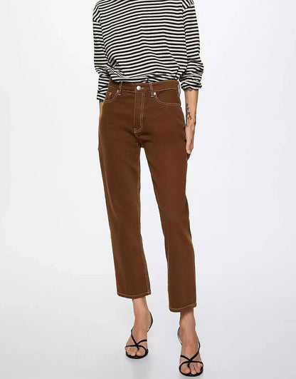 IMSONS Straight Leg Cropped High-Waist Jeans - Brown - THE IMSONS