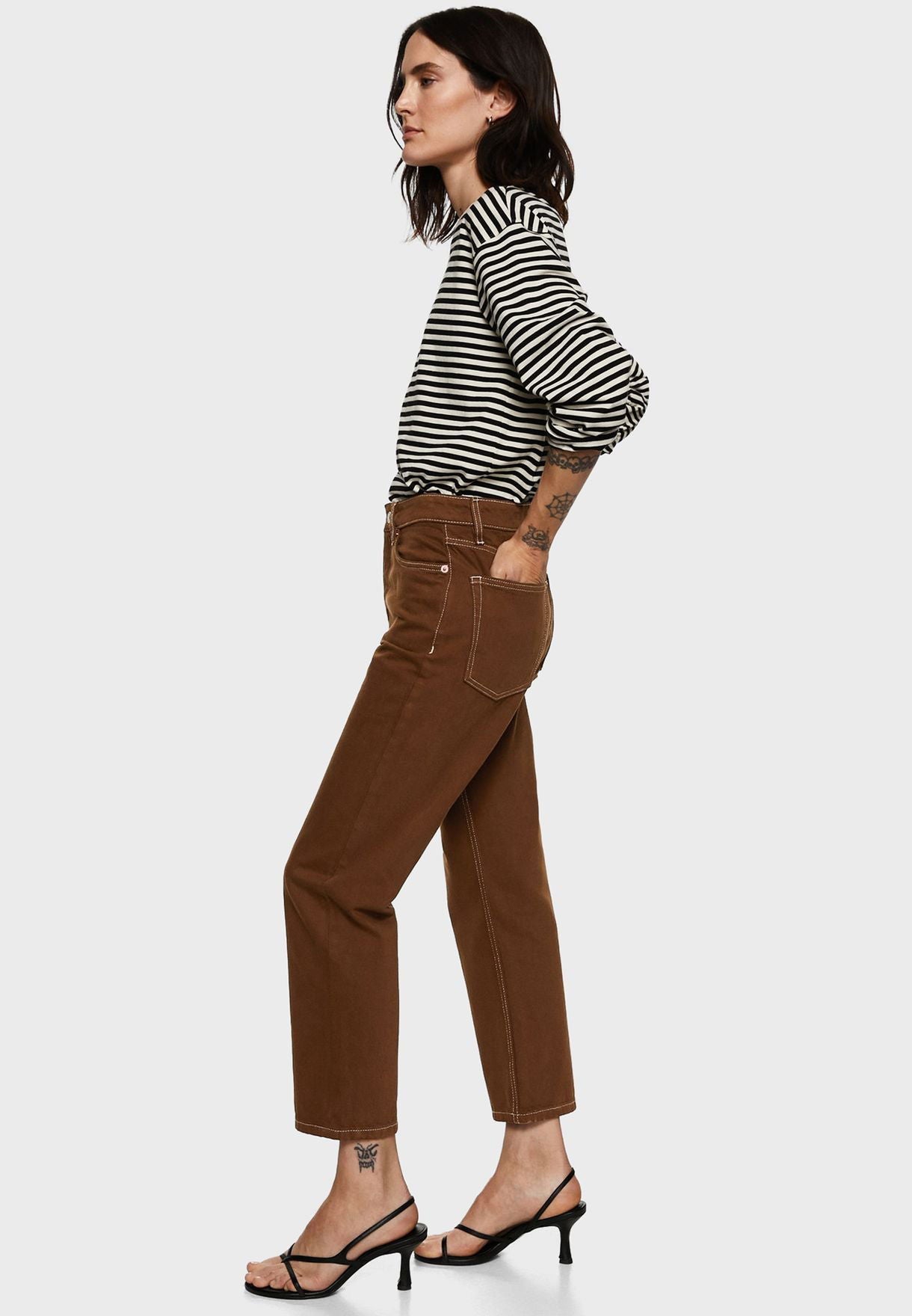 IMSONS Straight Leg Cropped High-Waist Jeans - Brown - THE IMSONS