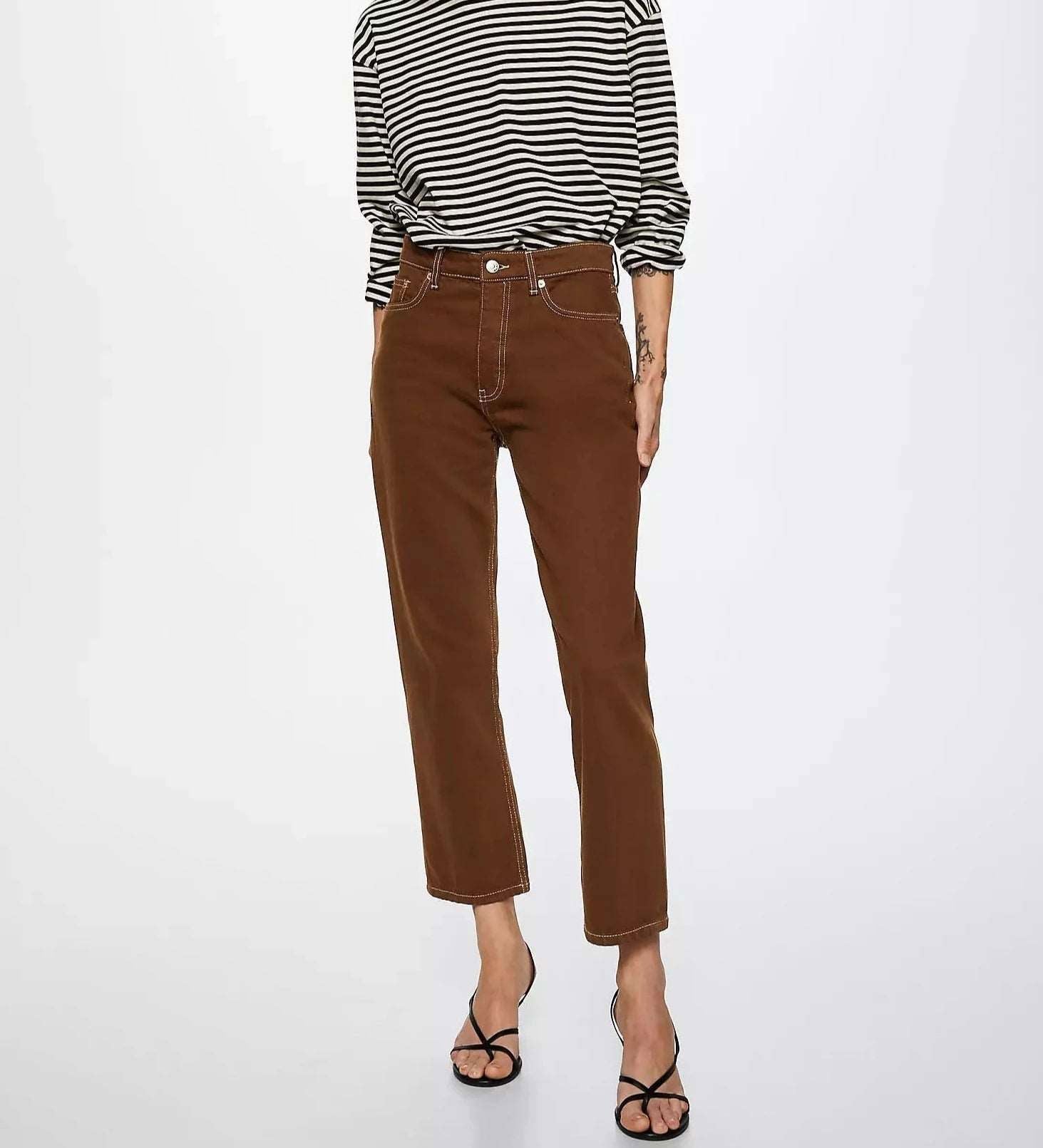 IMSONS Straight Leg Cropped High-Waist Jeans - Brown - THE IMSONS