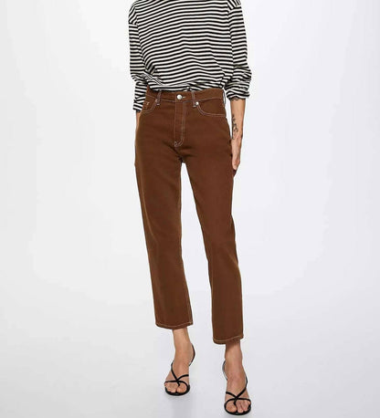 IMSONS Straight Leg Cropped High-Waist Jeans - Brown - THE IMSONS