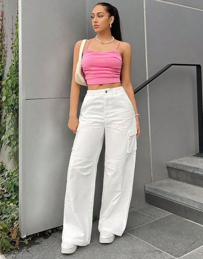 IMSONS White Cargo High-Waist Wide-Leg  Jeans - THE IMSONS