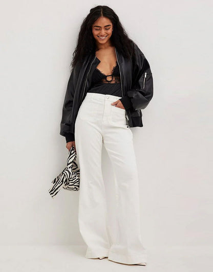 IMSONS White Utility Pocket Wide-Leg Frayed Hem Jeans. - THE IMSONS