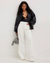 IMSONS White Utility Pocket Wide-Leg Frayed Hem Jeans. - THE IMSONS