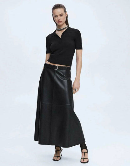 IMSONS Women Black Ribbed Collared Top - THE IMSONS