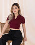 IMSONS Women Burgundy Ribbed Collared Top - THE IMSONS