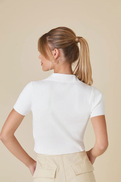 IMSONS Women Off-White Ribbed Collared Top - THE IMSONS