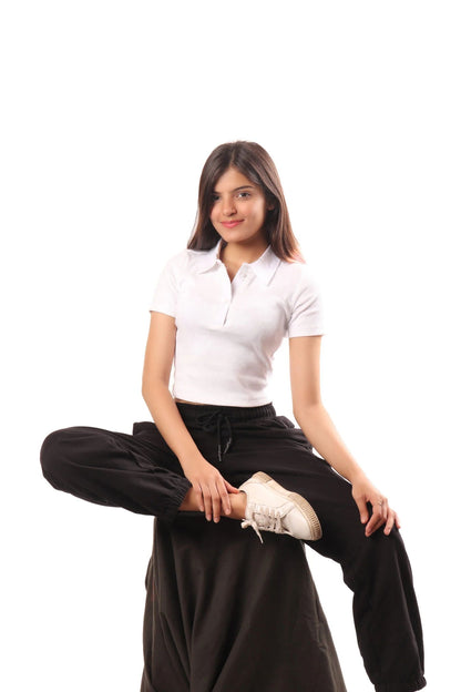 IMSONS Women Off-White Ribbed Collared Top - THE IMSONS