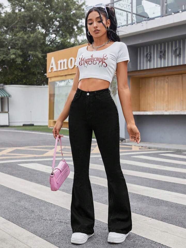 IMSONS Black High-Waist Flare Jeans.